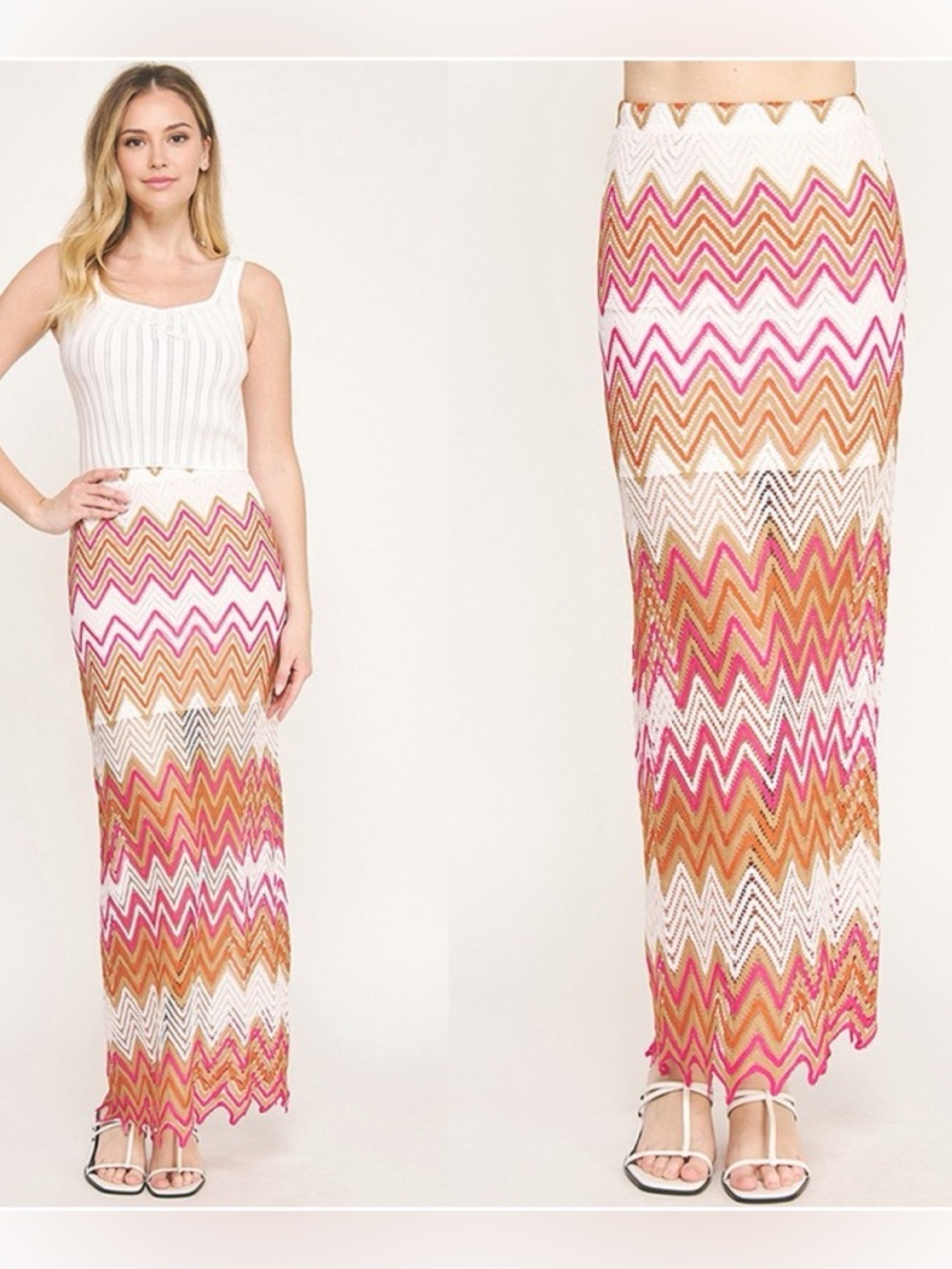 Crochet Knit Zig Zag Maxi Skirt